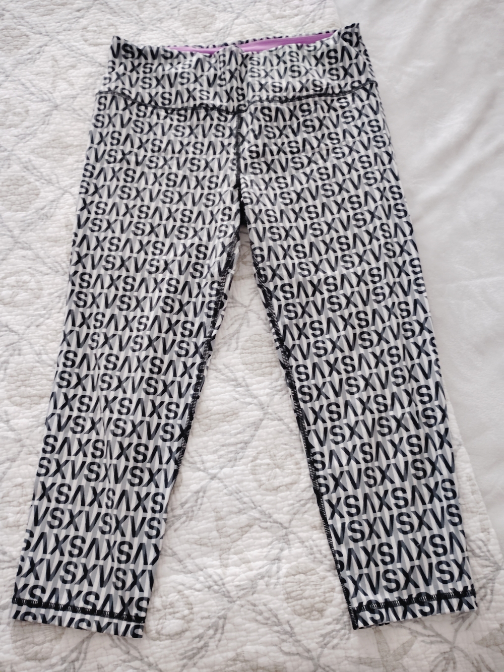 VSX Black & White Logo Print Leggings with Pink Waistband